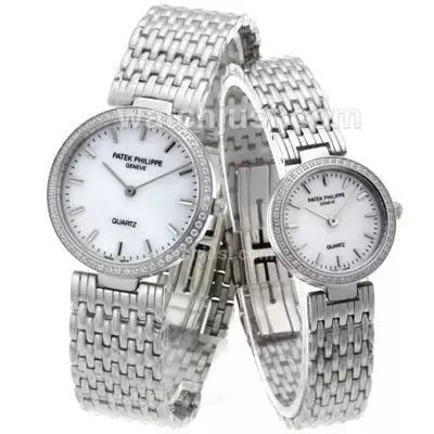 Patek Philippe Classic Diamond Bezel Stick Markers With Mop Dial S/s Couple Watch