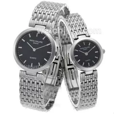 Patek Philippe Classic Stick Markers With Black Checked Dial S/s Couple Watch