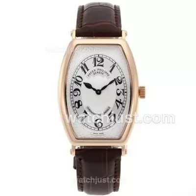 Patek Philippe Classic Automatic Movement Rose Gold Case With White Dial Leather Strap