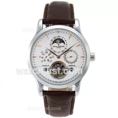 Patek Philippe Classic Moonphase Tourbillon Automatic With White Dial Leather Strap