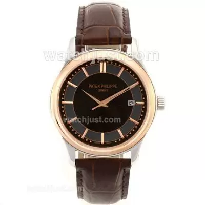 Patek Philippe Classic Automatic Two Tone Case Stick Markers With Black Dial Sapphire Glass