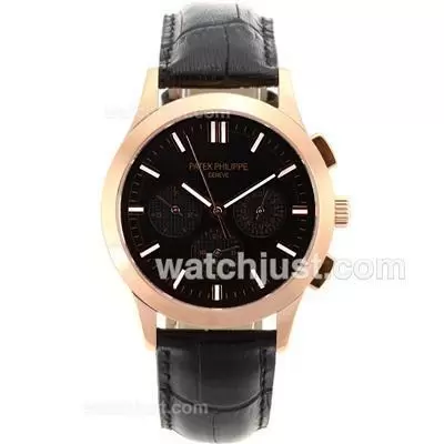 Patek Philippe Classic Automatic Rose Gold Case Stick Markers With Black Dial Sapphire Glass