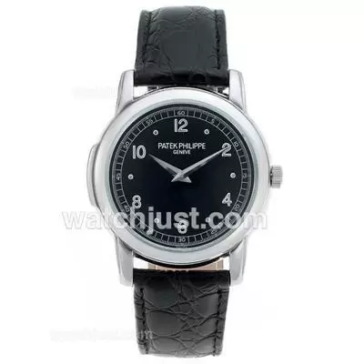 Patek Philippe Classic Number Markers With Black Dial Leather Strap