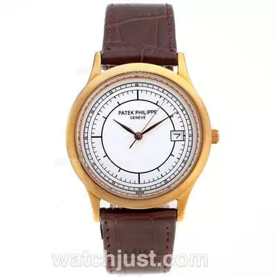 Patek Philippe Classic Rose Gold Case With White Dial Leather Strap