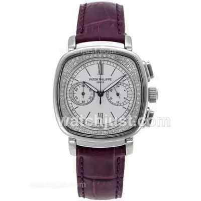 Patek Philippe Classic Working With White Dial Purple Leather Strap