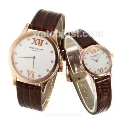 Patek Philippe Classic Diamond Markers Rose Gold Case With White Dial Sapphire Glass