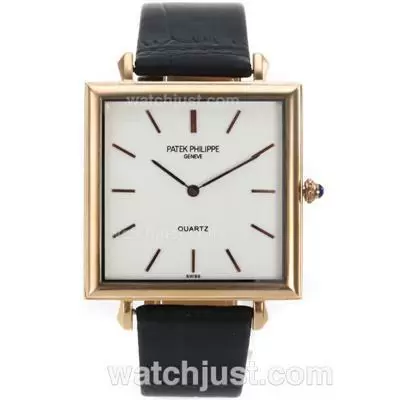 Patek Philippe Classic Rose Gold Case Stick Markers With White Dial Leather Strap