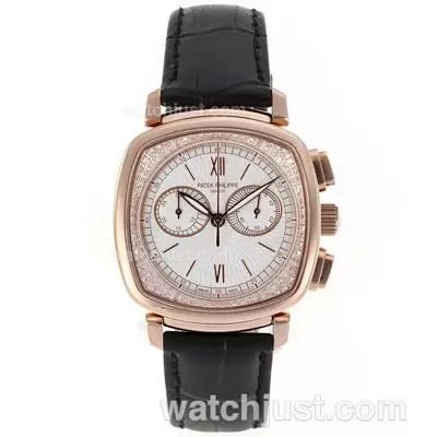 Patek Philippe Classic Working Rose Gold Case Diamond Bezel With White Dial Sapphire Glass