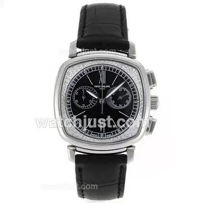 Patek Philippe Classic Working Diamond Bezel With Black Dial Sapphire Glass