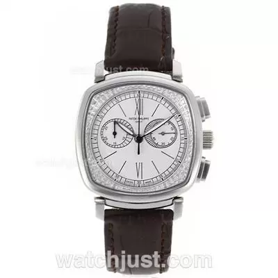 Patek Philippe Classic Working Diamond Bezel With White Dial Sapphire Glass