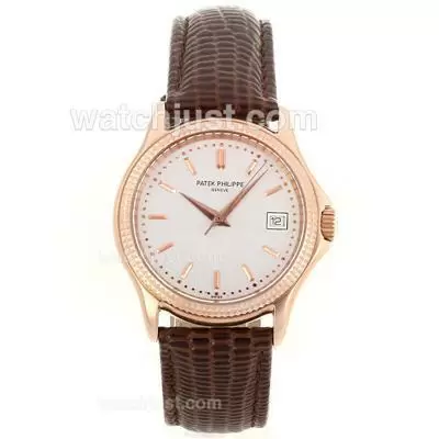 Patek Philippe Classic Automatic Rose Gold Case Stick Markers With White Dial Sapphire Glass