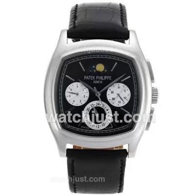 Patek Philippe Classic Moonphase Automatic With Black Dial Leather Strap