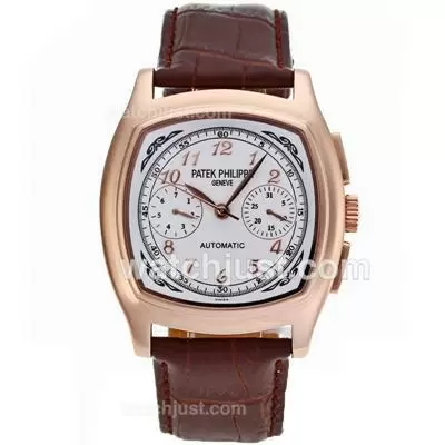 Patek Philippe Classic Automatic Rose Gold Case With White Dial Leather Strap