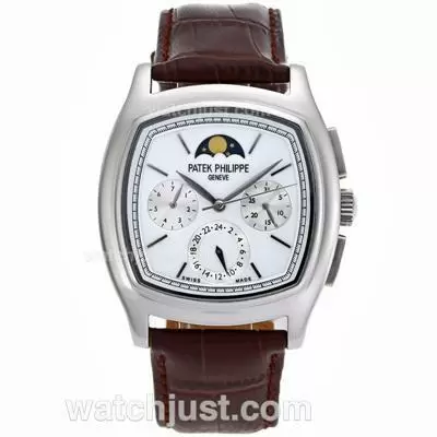 Patek Philippe Classic Moonphase Automatic With White Dial Leather Strap