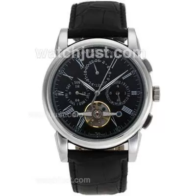 Patek Philippe Tourbillon Automatic With Black Dial Leather Strap