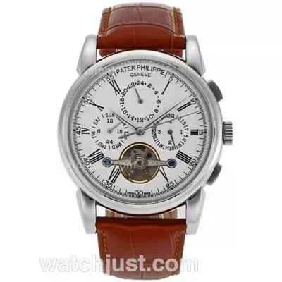 Patek Philippe Tourbillon Automatic With Whtie Dial Leather Strap