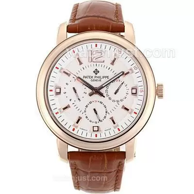 Patek Philippe Classic Automatic Rose Gold Case With White Dial Leather Strap