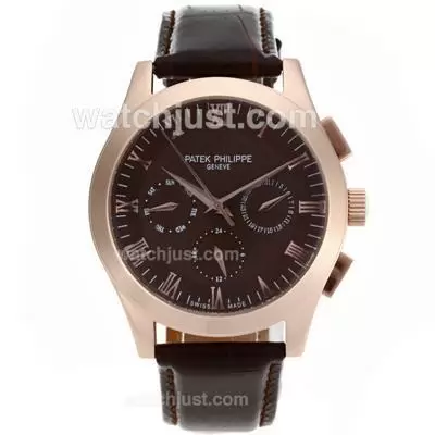 Patek Philippe Classic Automatic Rose Gold Case Roman Markers With Brown Dial Leather Strap