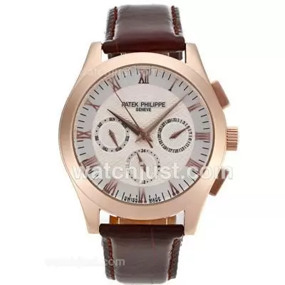 Patek Philippe Classic Automatic Rose Gold Case Roman Markers With Champagne Dial Leather Strap