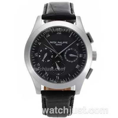 Patek Philippe Classic Automatic Roman Markers With Black Dial Leather Strap