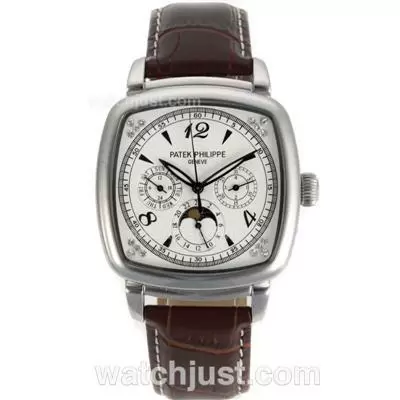 Patek Philippe Classic Moonphase Automatic With White Dial Leather Strap