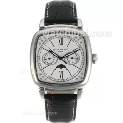 Patek Philippe Classic Moonphase Automatic With White Dial Leather Strap