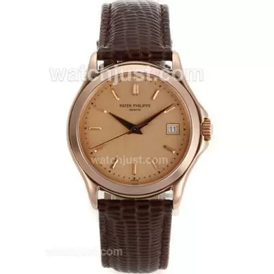 Patek Philippe Classic Automatic Rose Gold Case Stick Markers With Champagne Dial Sapphire Glass