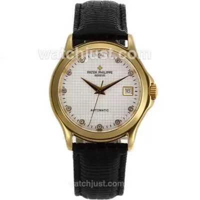 Patek Philippe Classic Automatic Gold Case Diamond Markers With White Dial Sapphire Glass