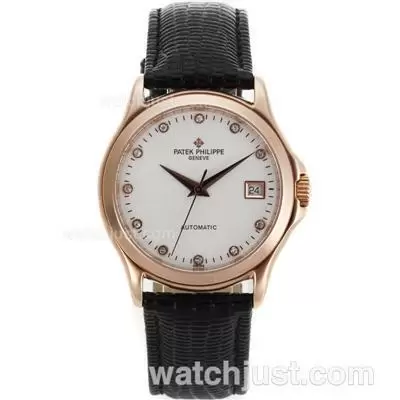 Patek Philippe Classic Automatic Rose Gold Case Diamond Markers With White Dial Sapphire Glass