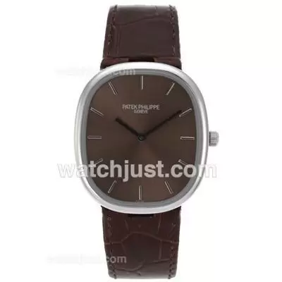 Patek Philippe Golden Ellipse Stick Markers With Brown Dial Leather Strap