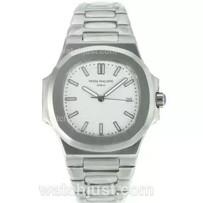 Patek Philippe Nautilus Automatic Stick Markers With White Dial S/s