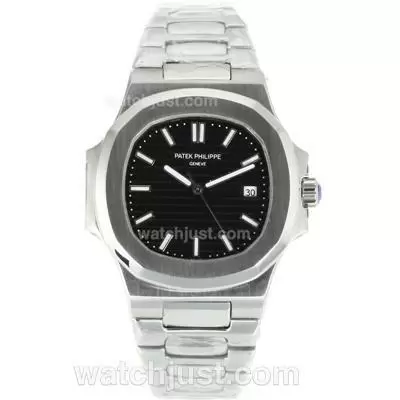 Patek Philippe Nautilus Automatic Stick Markers With Black Dial S/s