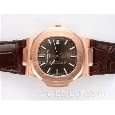 Patek Philippe Nautilus Jumbo Mbw Automatic Movement Rose Gold Case With Brown Dial Deployment Buckle