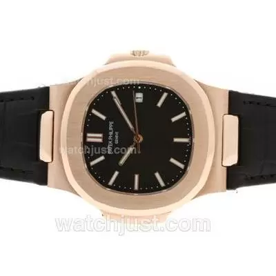 Patek Philippe Nautilus Jumbo Mbw Automatic Movement Rose Gold Case With Black Dial Deployment Buckle