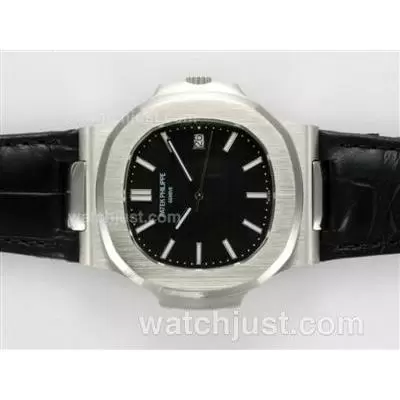 Patek Philippe Nautilus Jumbo Mbw Automatic Movement With Black Dial Deployment Buckle