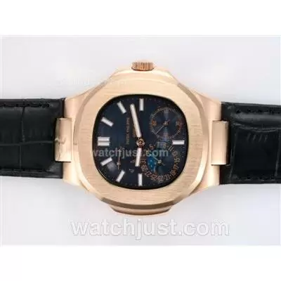 Patek Philippe Nautilus Moonphase 3712 Power Reserve Working Automatic Rose Gold Case With Blue Dial