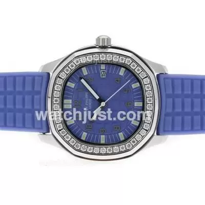 Patek Philippe Nautilus Diamond Bezel With Blue Dial And Strap Lady Size