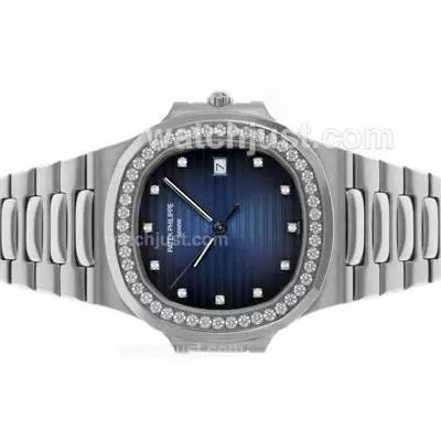 Patek Philippe Nautilus Automatic Movement Diamond Bezel And Markers With Blue Dial S/s