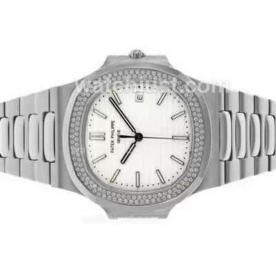 Patek Philippe Nautilus Automatic Movement Diamond Bezel With White Dial S/s