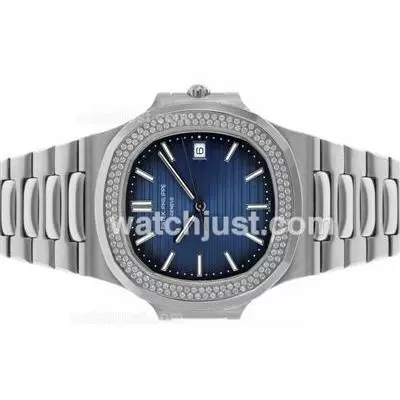 Patek Philippe Nautilus Automatic Movement Diamond Bezel With Blue Dial S/s