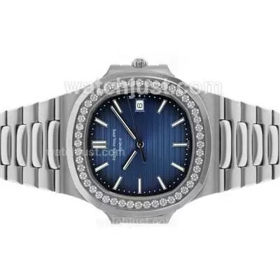 Patek Philippe Nautilus Automatic Movement Diamond Bezel With Blue Dial S/s