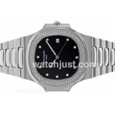 Patek Philippe Nautilus Automatic Movement Diamond Bezel And Markers With Black Dial S/s