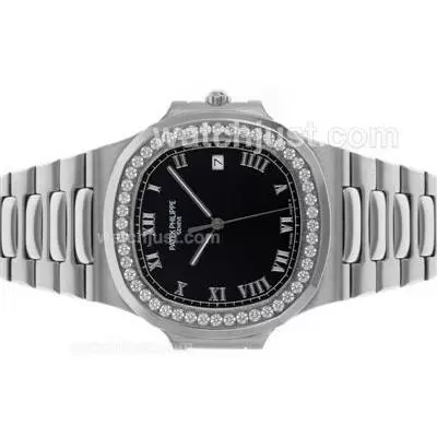 Patek Philippe Nautilus Automatic Movement Diamond Bezel With Black Dial S/s