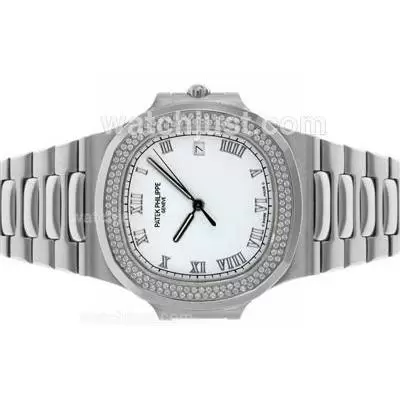 Patek Philippe Nautilus Automatic Movement Diamond Bezel With White Dial S/s