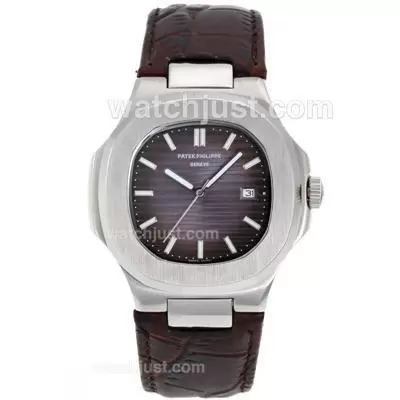 Patek Philippe Nautilus With Purple Dial Leather Strap