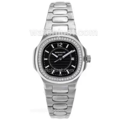 Patek Philippe Nautilus Diamond Bezel With Black Dial S/s