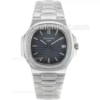 Patek Philippe Nautilus Jumbo Mbw Automatic Movement Diamond Bezel With Gray Dial S/s