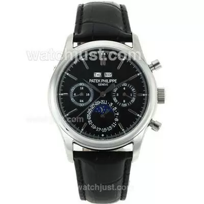 Patek Philippe Perpetual Calendar Automatic With Black Dial Leather Strap