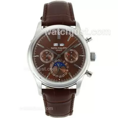 Patek Philippe Perpetual Calendar Automatic With Brown Dial Leather Strap