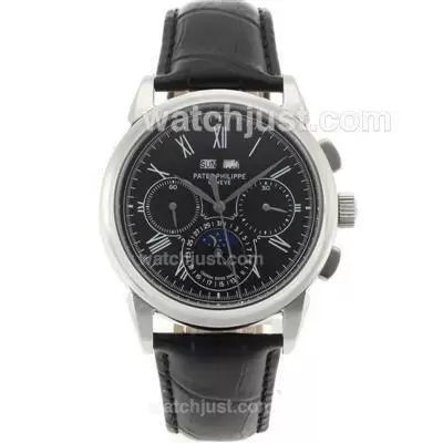 Patek Philippe Perpetual Calendar Automatic Roman Markers With Black Dial 18k Plated Gold Movement